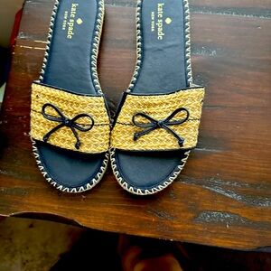 Kate Spade flat espadrille slides sandals. Size 10, blue and beige color.